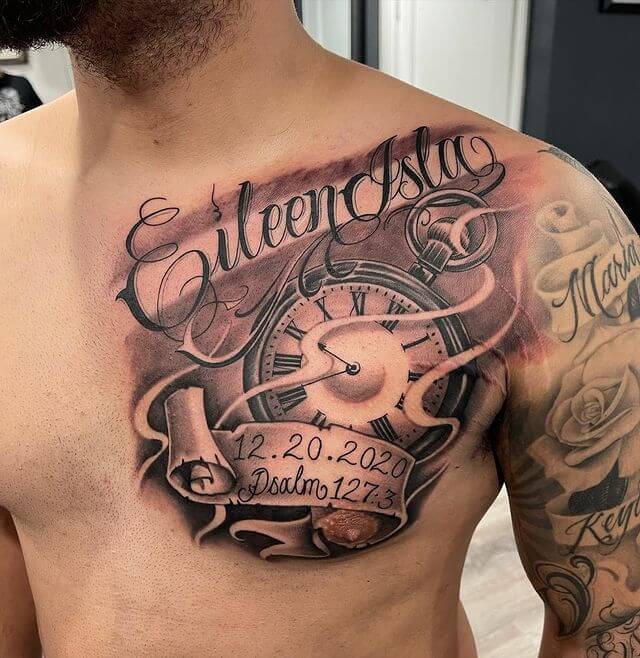Name Tattoo on chest