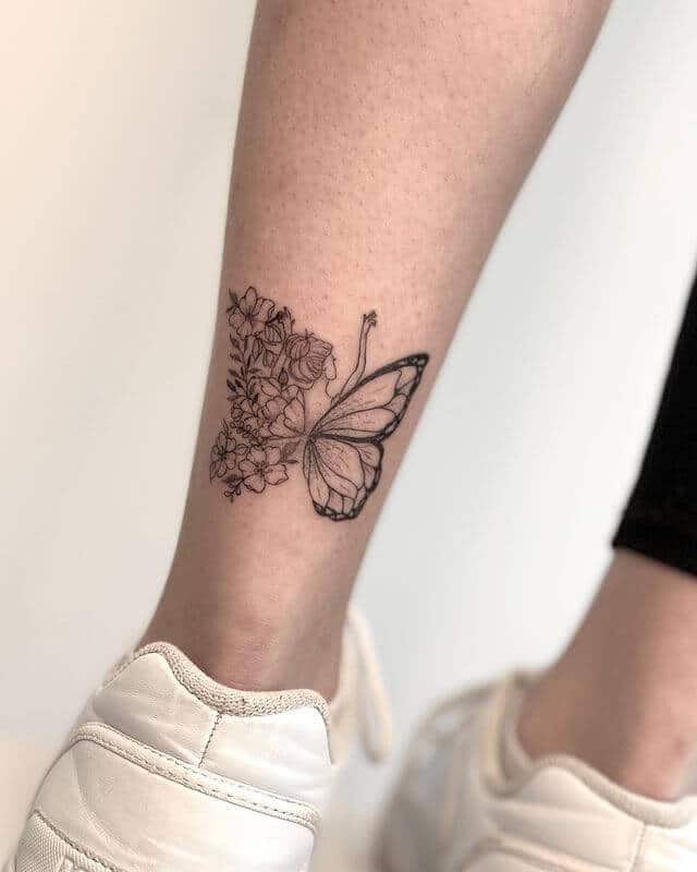 Small Butterfly Tattoo on Ankle