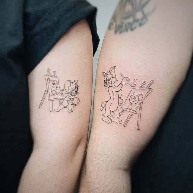 Kitty matching tattoo for him and her Tom and Jerry Tattoo for Couples