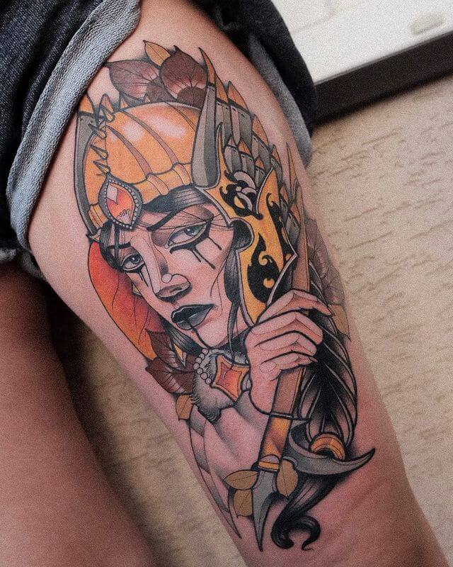 Valkyrie The Warrior for leg sleeve tattoo female