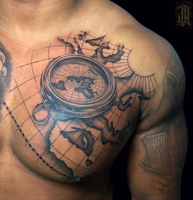 compass chest tattoo