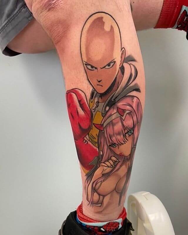 One Punch Man and Zero Two Leg Tattoo