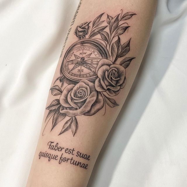 Feminine compass tattoo