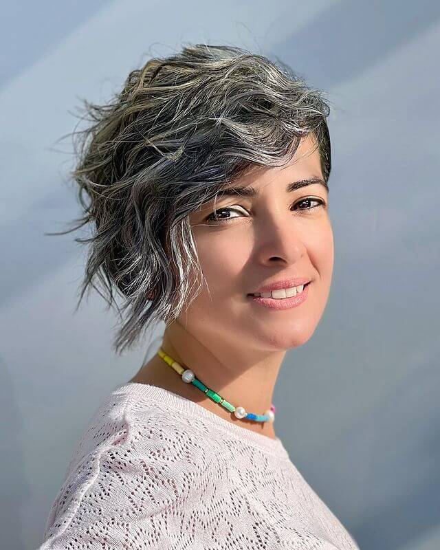 Ice Blonde Curly Pixie