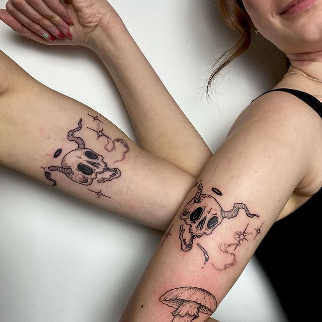 Matching Skull Tattoos for Couple