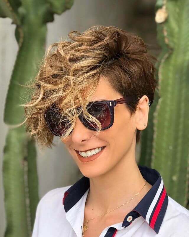 Pixie cut with wavy bangs
