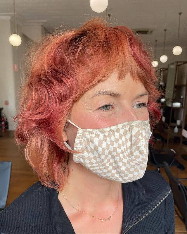 Rose Gold Curly Shag Bob with Fringe