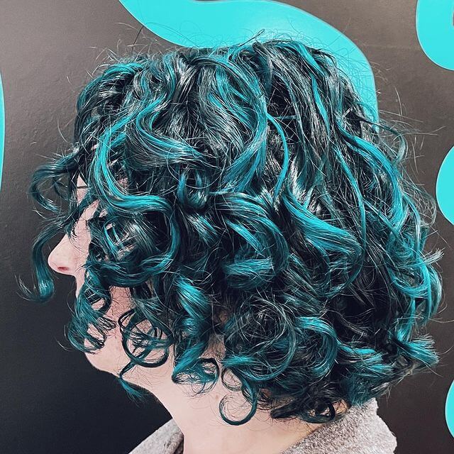 Short Curly Hairstyles with Blue Highlights