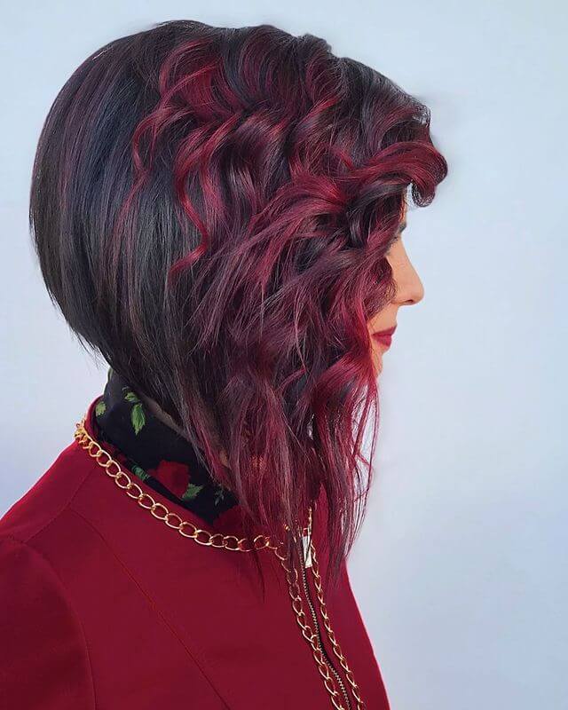 Straight Bob with Red Curly Side Bangs