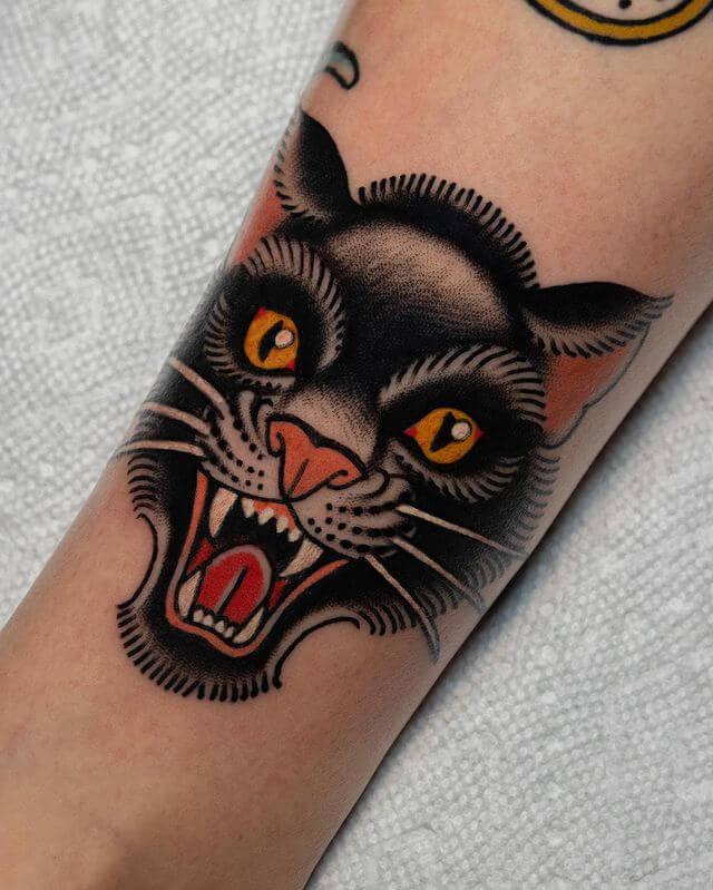 traditional black cat tattoo