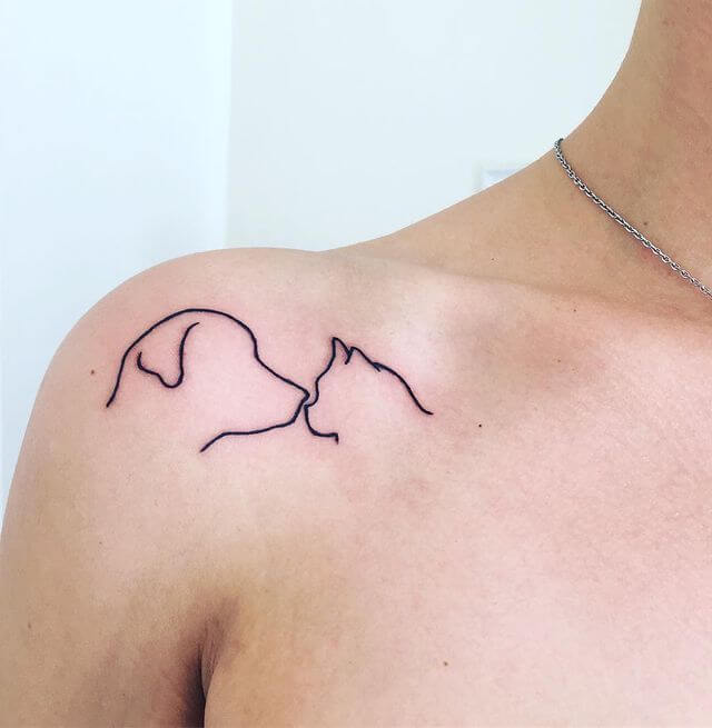 Dog and Cat Outline Tattoo