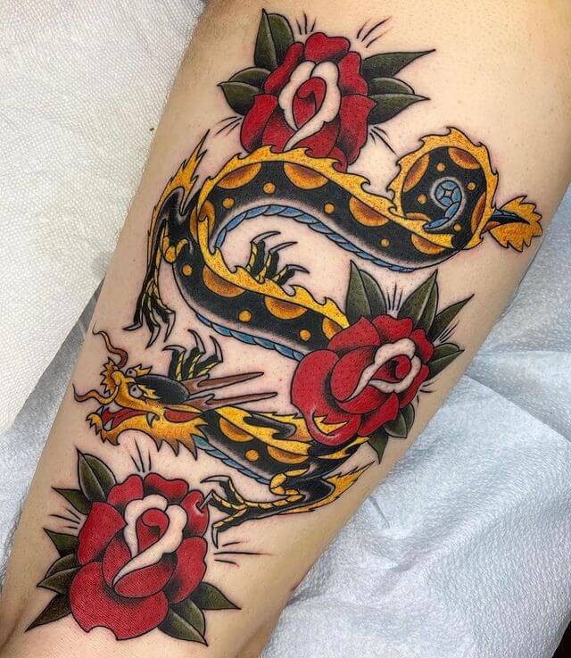 American Traditional Dragon Tattoo