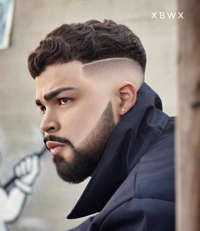 Wavy Short Cut with Skin Fade and Beard