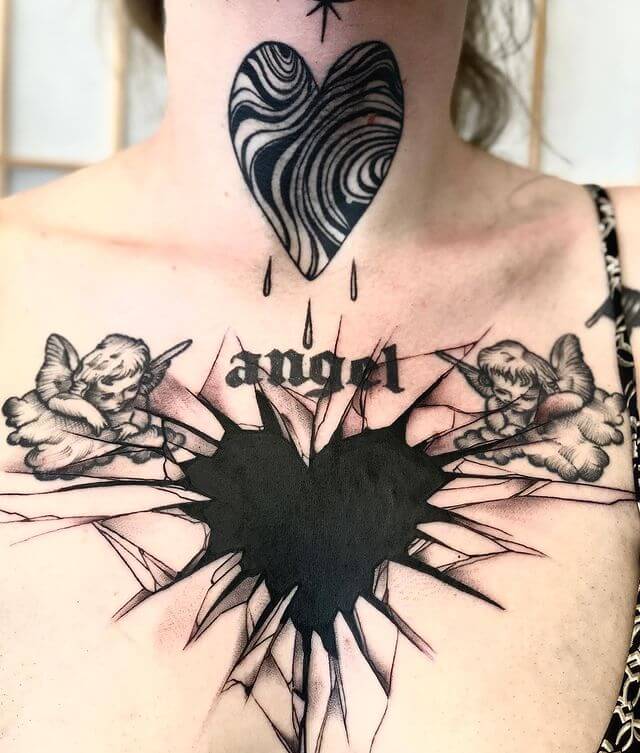 Angel Tattoo of Broken Heart