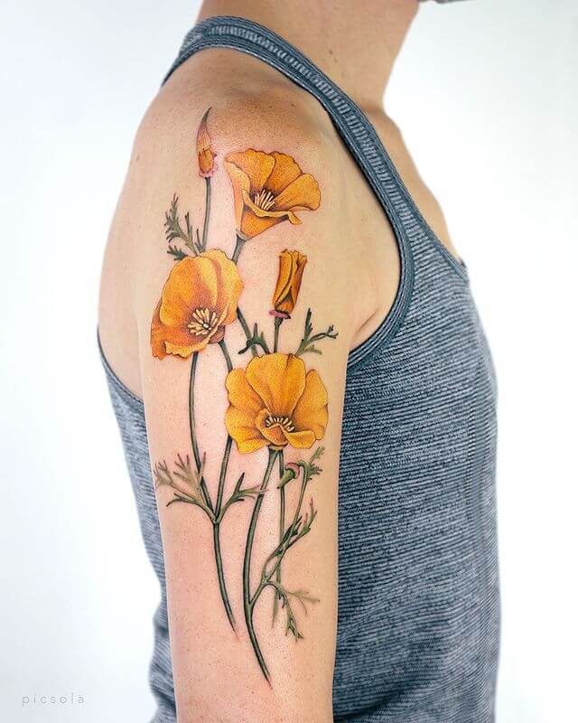 California Poppy Tattoo Design On Arm
