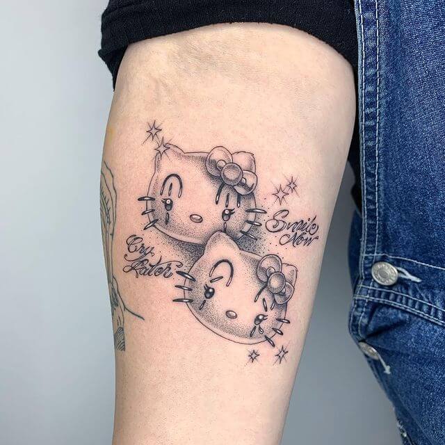 Cute Smile Cry Anime Tattoo
