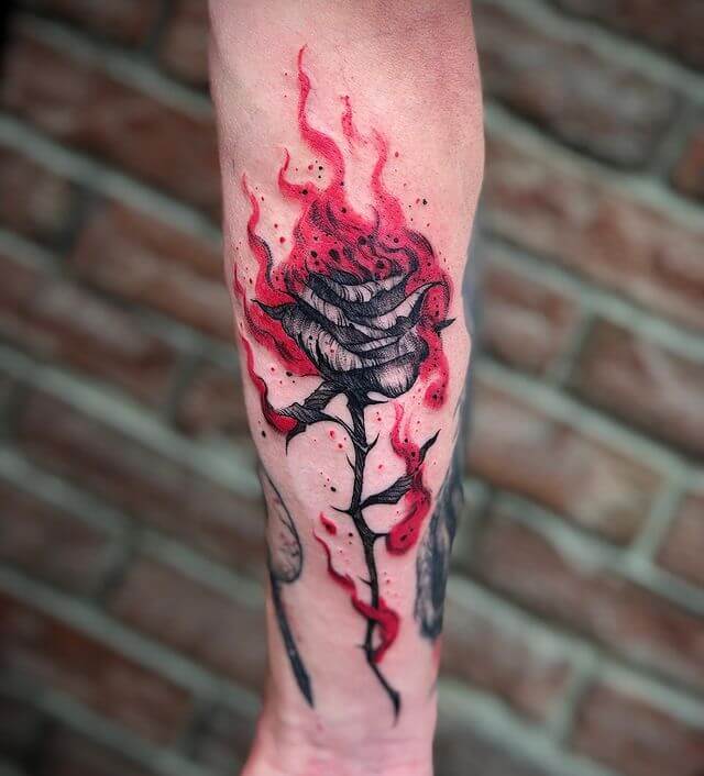 Fire Rose Tattoo for heartbreaking