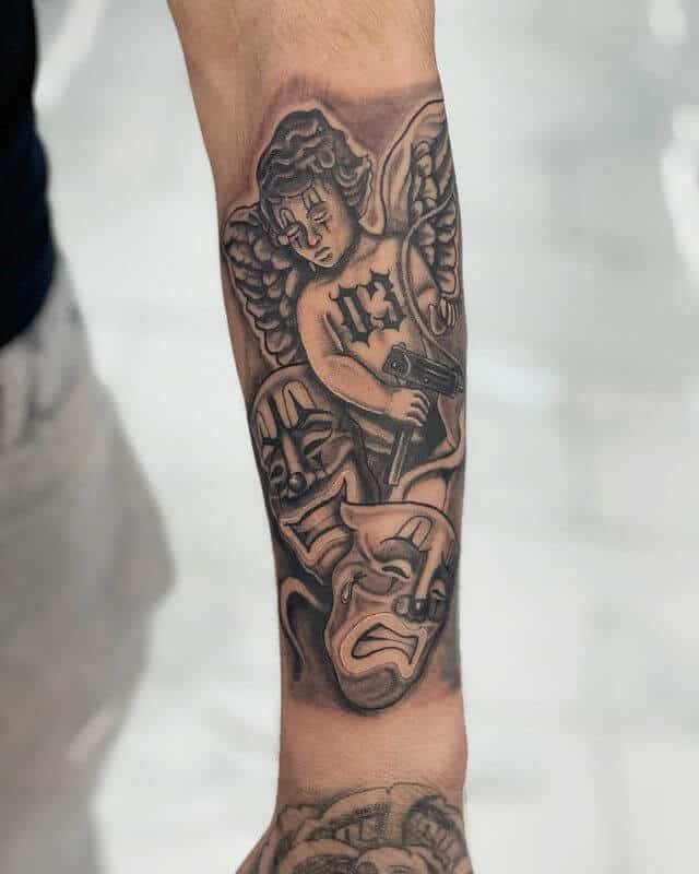 Laugh Now Cry Later Badass Angel Tattoo