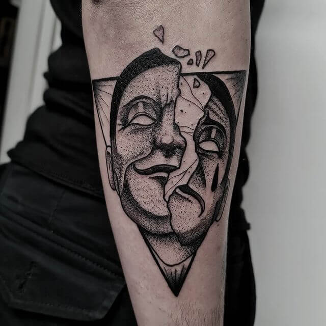 Laugh Now Cry Later Double Face Tattoo