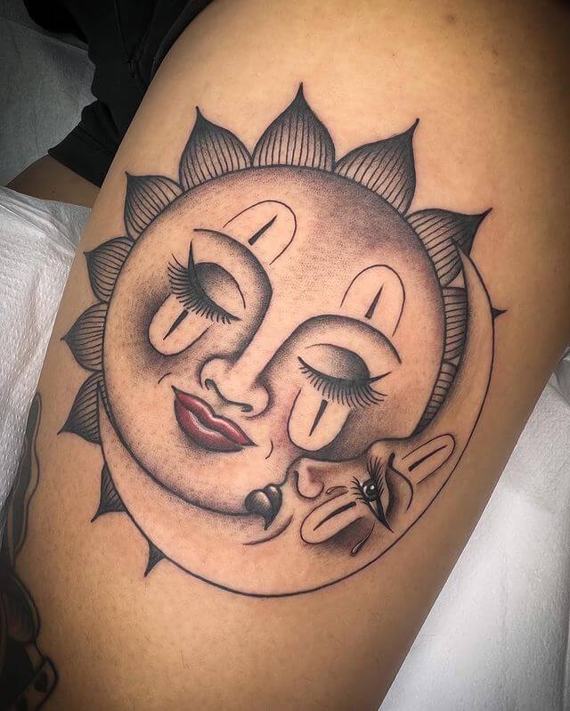 Laugh now cry later sun and moon tattoo