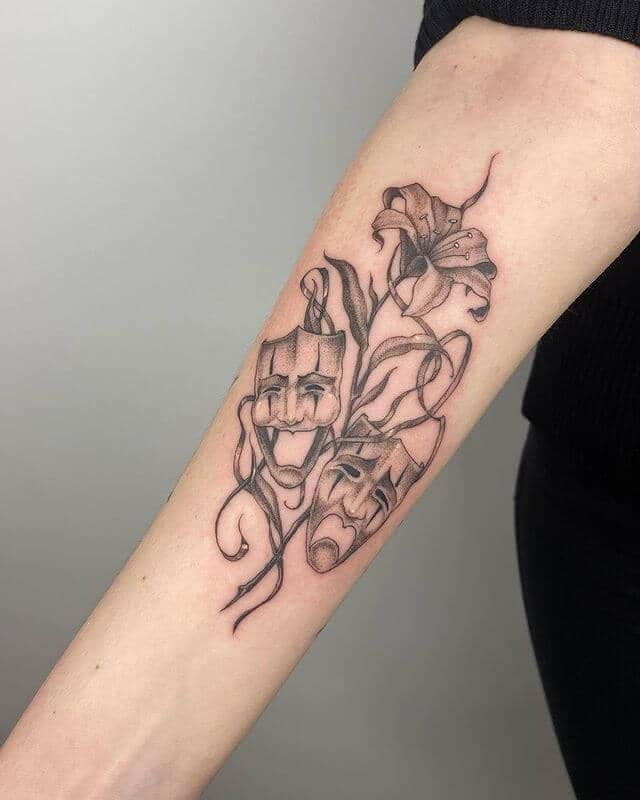 Lilly Tattoo With Laugh Cry Mask