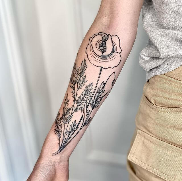 Line work Poppy Tattoo Design On Arm