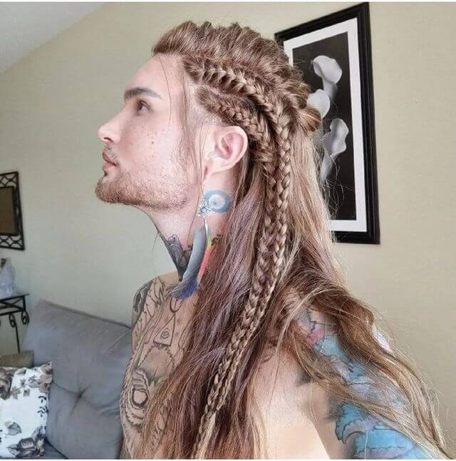 Men's Long Hair with Side Cornrow Braids