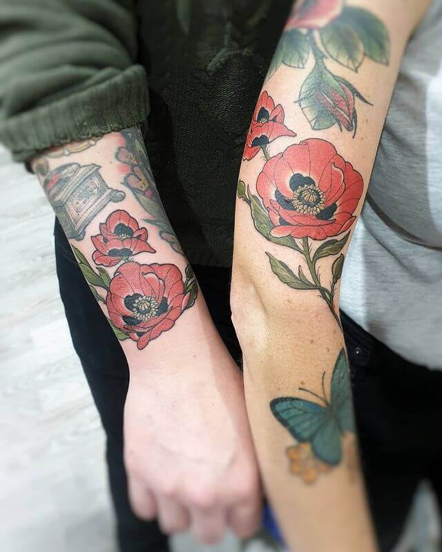 Matching Poppy Tattoos For A Couple