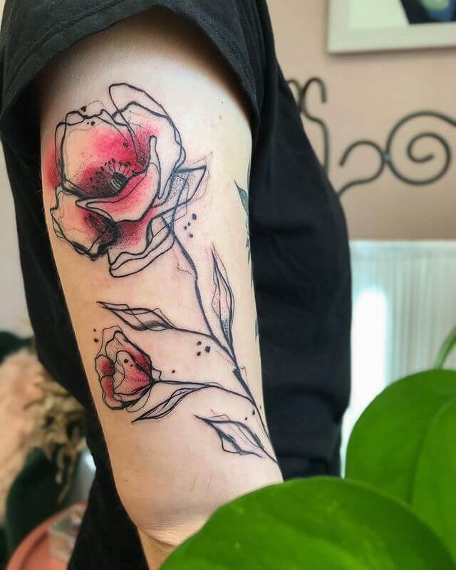Sketched Poppy flower Tattoo Design On Forearm