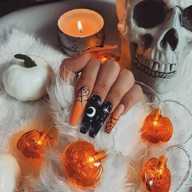 orange and black halloween nails