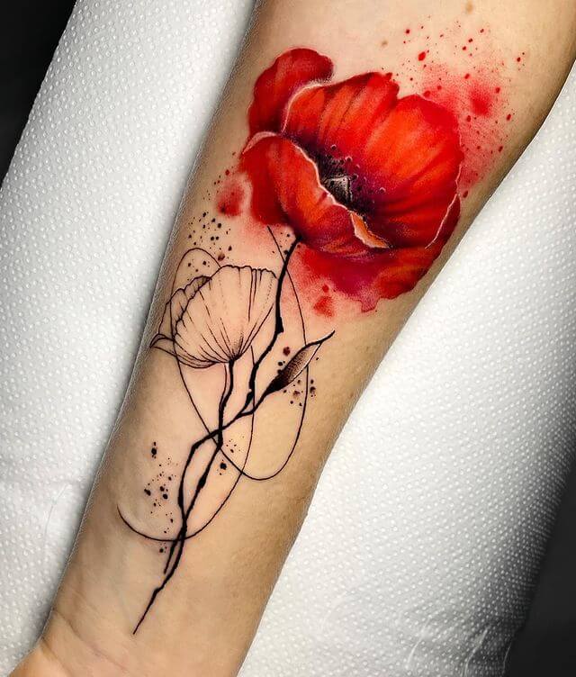 Water Color Poppy Tattoo Design 