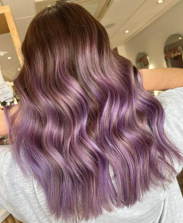 Brown hair with lavender highlights