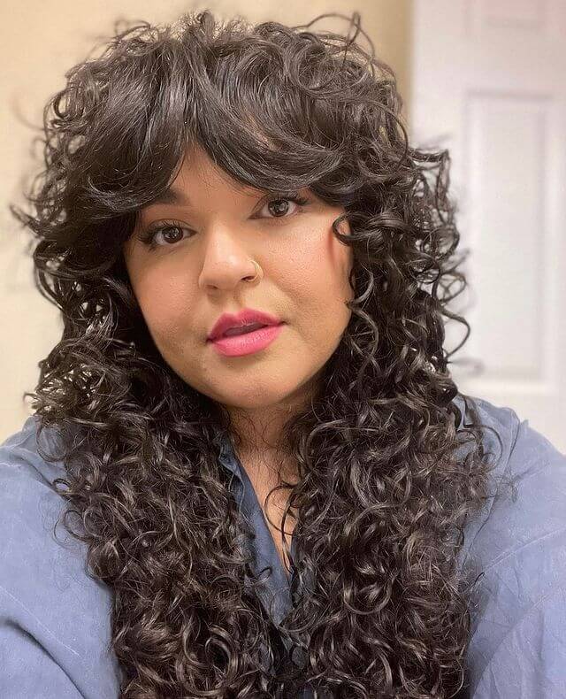Curly Shaggy Center Parted Feathered Bangs