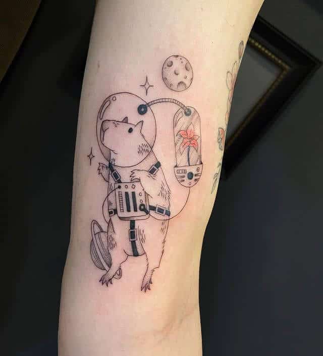 Cute Astronaut Capybara Tattoo