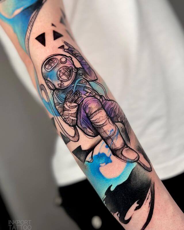 Fine Line Astronaut Tattoo
