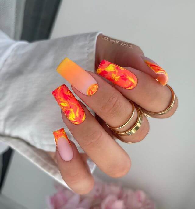 Orange Watercolor Nail Art