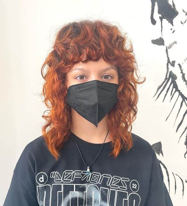 Orange Wolf Cut Curly Hair