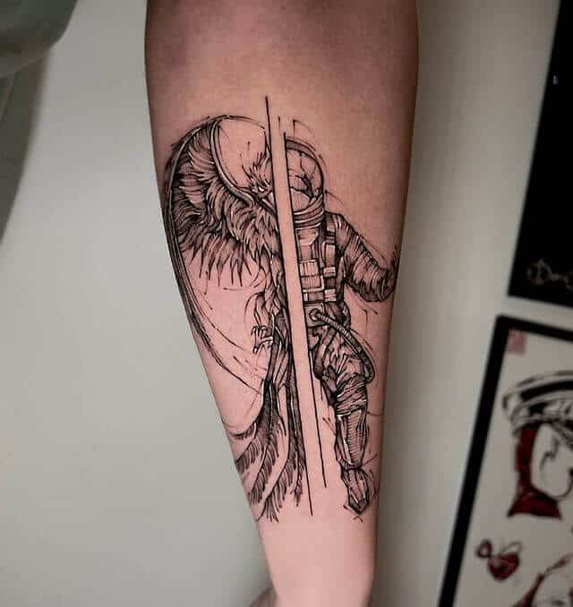 Phoenix And Astronaut Tattoo