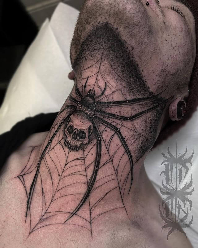 Skull spider tattoo for neck