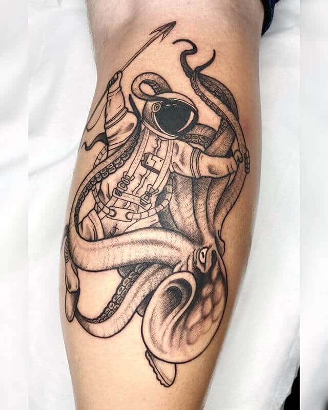 Spaceman Flighting Octopus Tattoo