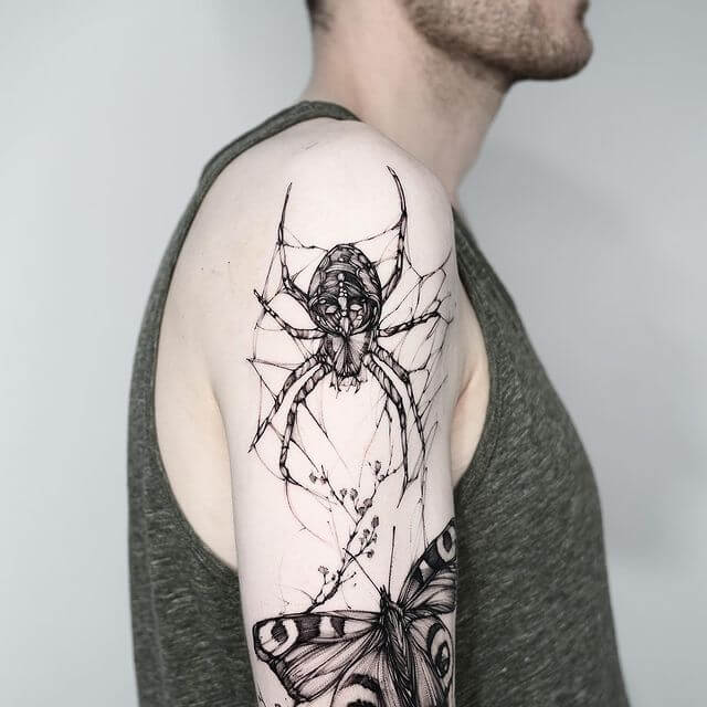 Spider and Butterfly Tattoo