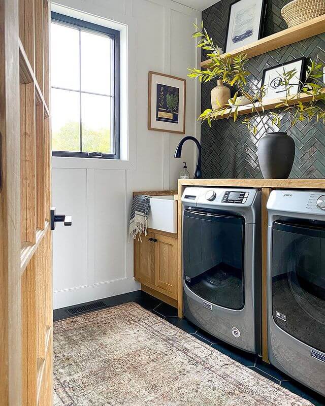 black splash farmhouse laundry room
