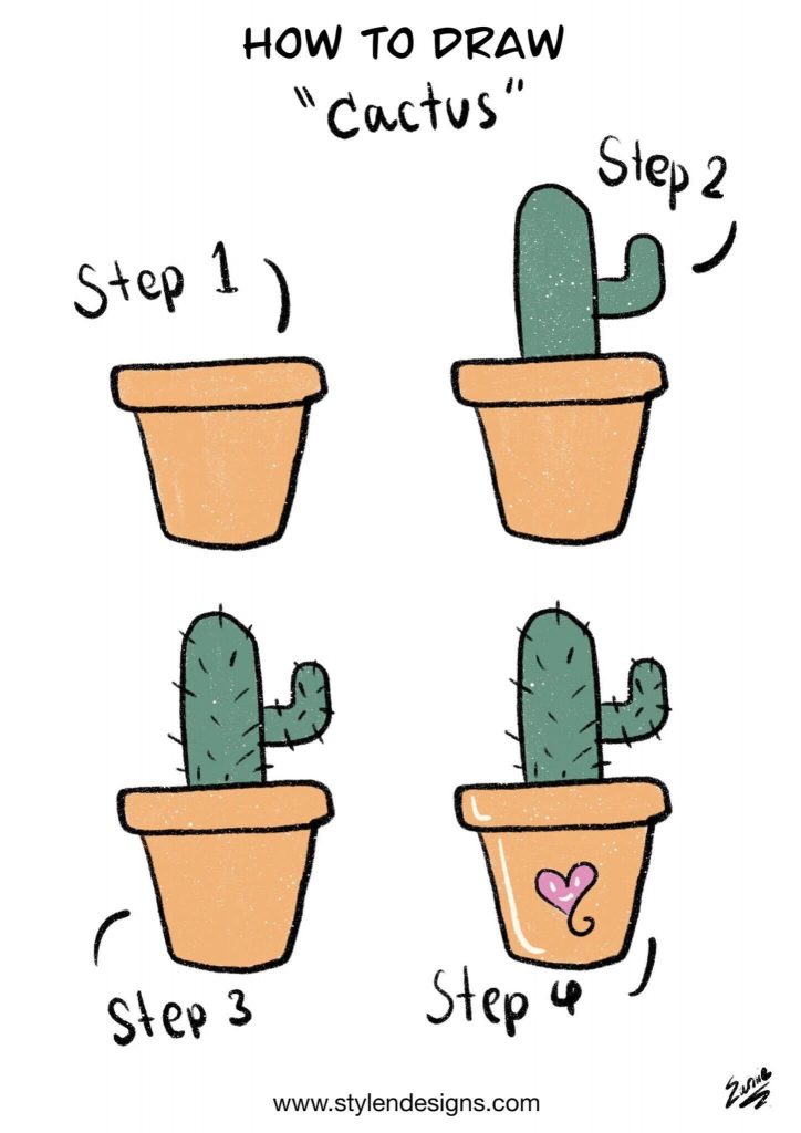Drawing A Cactus Step By Step