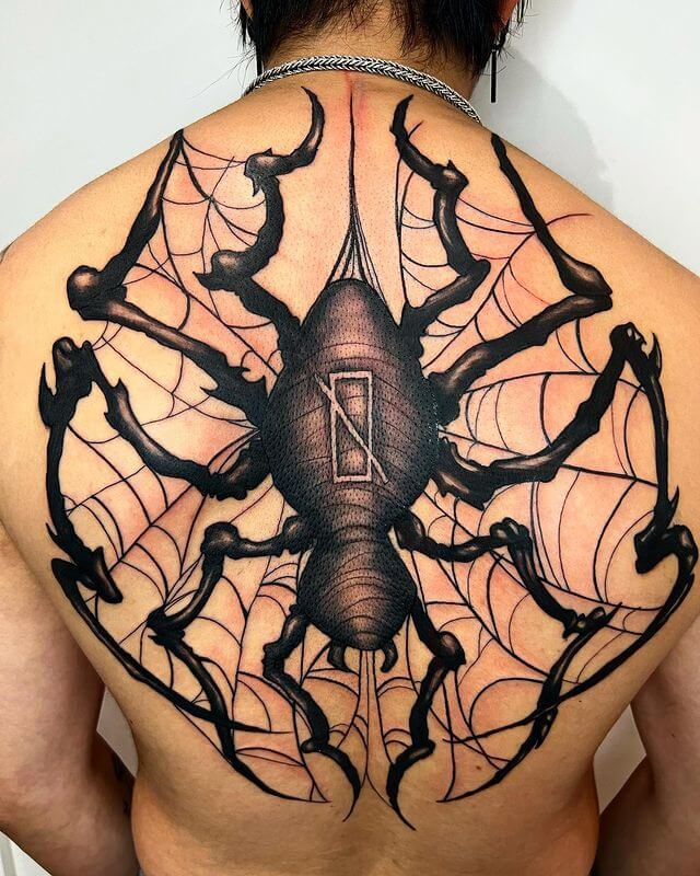 Freehand  spider tattoo on the back