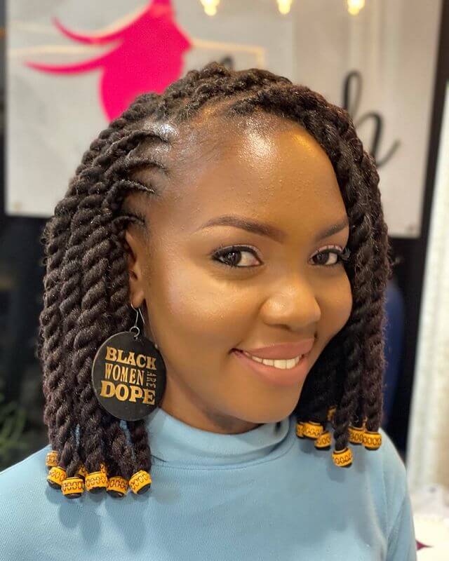 Chunky Kinky Twists Bob with Beads