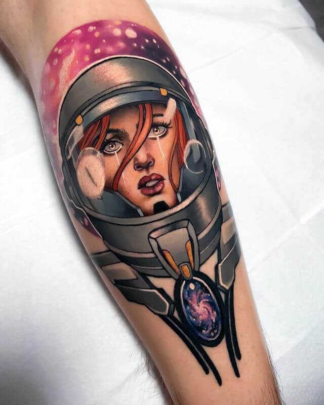 Lady In Astronaut Helmet Tattoo