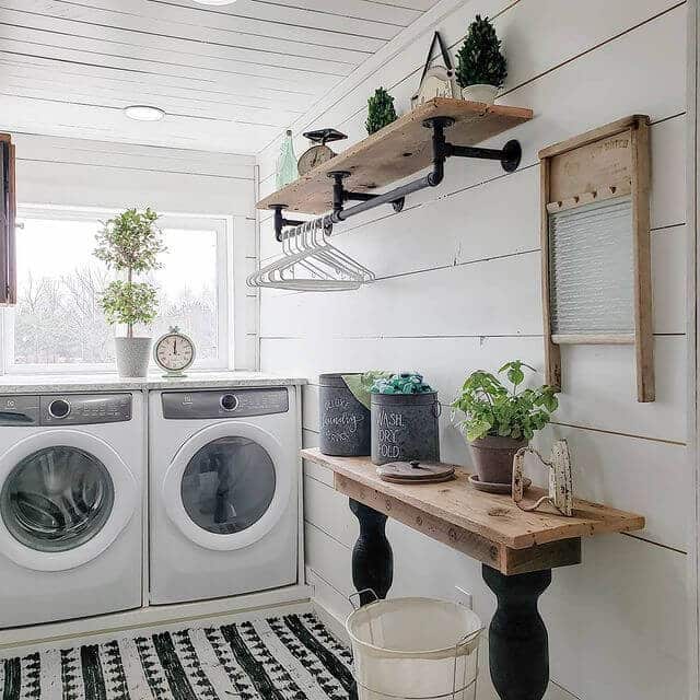 Laundry Room with Rustic Hanging Rack