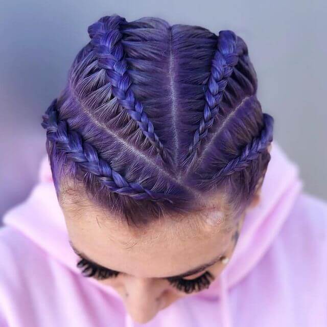 Lavender cornrow dutch braids