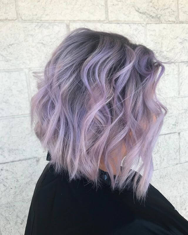 lob hair with silver lavender