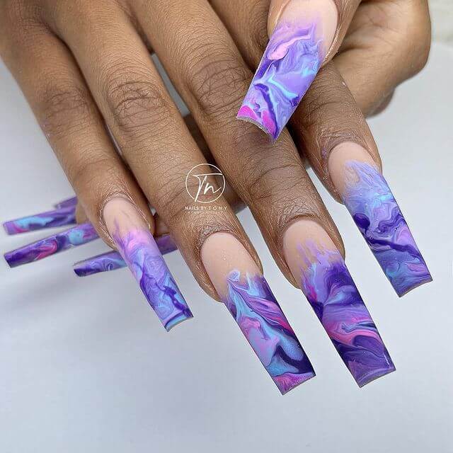 Matte Marble Coffin Nails